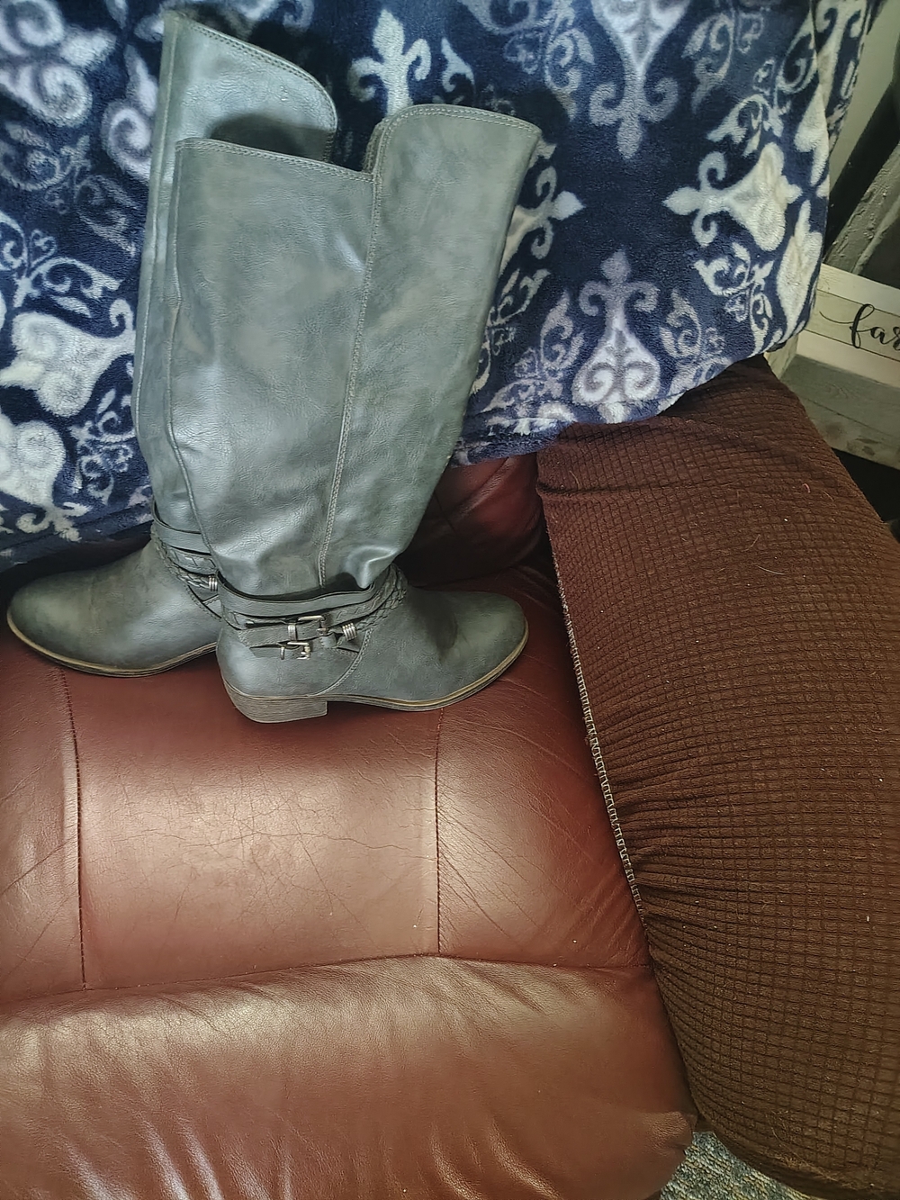 Tall Buckle Accent Knee Boots in Slate Blue